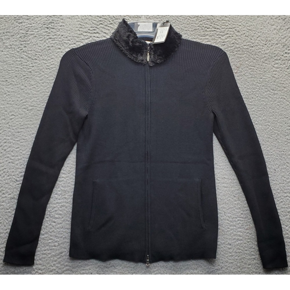 Greg Norman Sweater Womens S Black Ribbed Knit Long Sleeve Faux Collar G2F6S950
